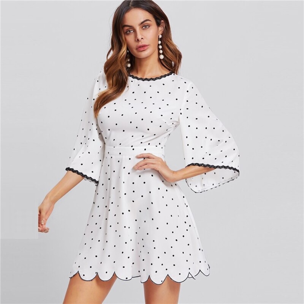 Polka dot scalloped backless dress